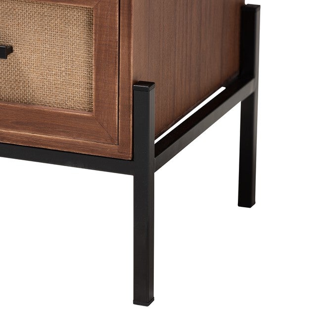 Paxley Mid-Century Modern Industrial Walnut Brown Finished Wood And Beige Fabric 2-Drawer End Table, , alternate image number 5