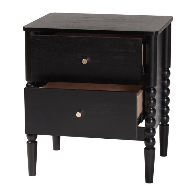 Baxton Studio Lucera Mid-Century Black 2-Drawer Bobbin Nightstand, BLACK, alternate image number 2