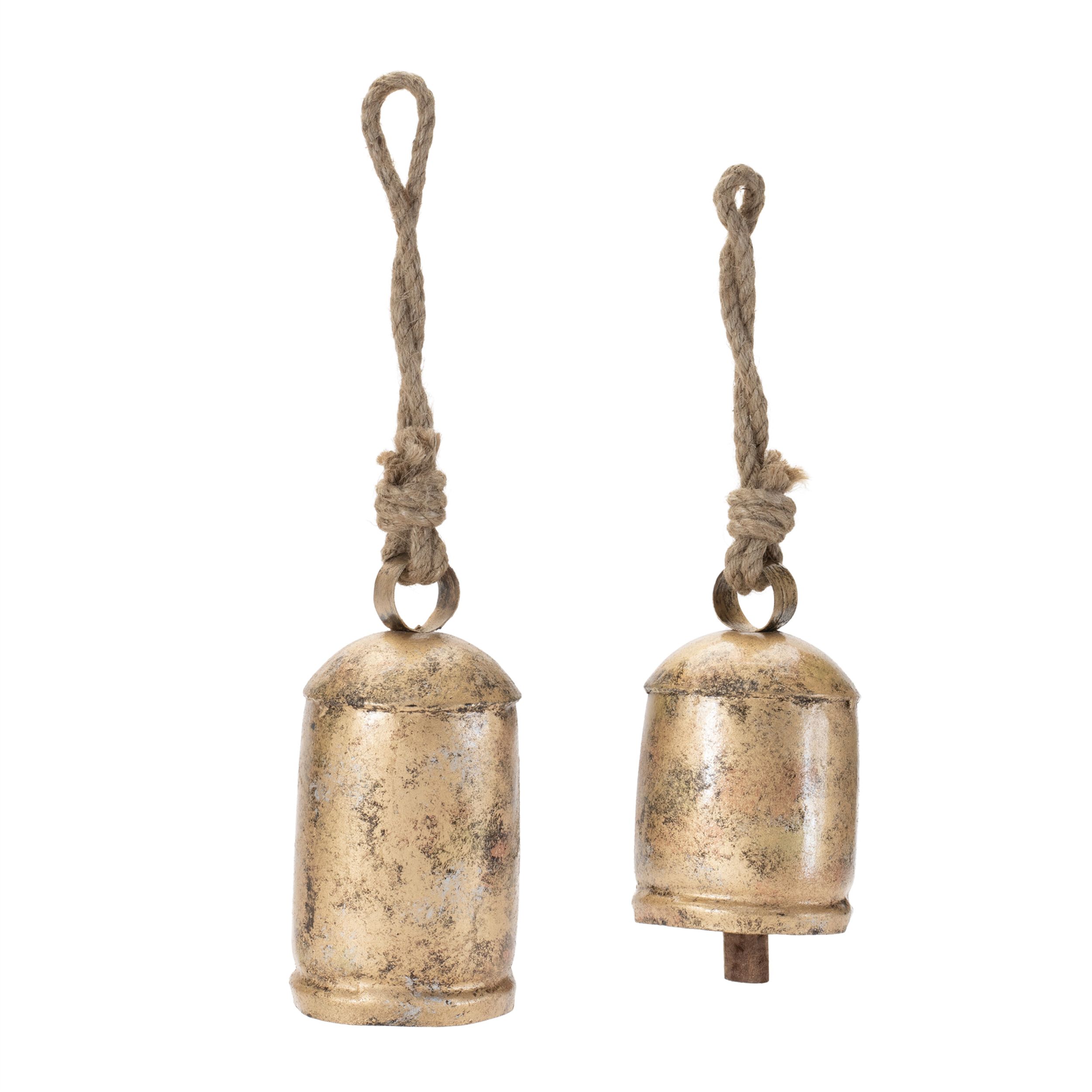 Distressed Metal Bell Ornament (Set of 2), GOLD, alternate image number 2