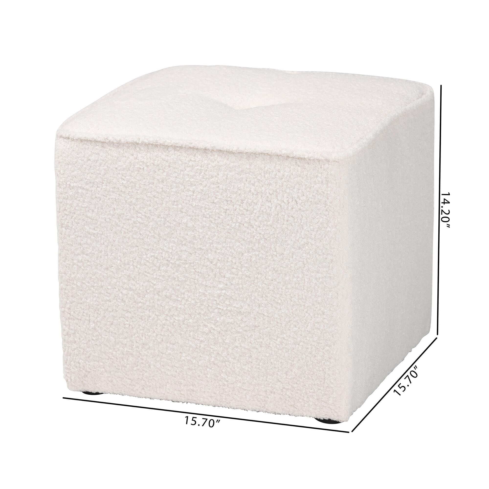 Isaiah Modern And Contemporary Ivory Boucle Upholstered Ottoman, , on-hover image number 1