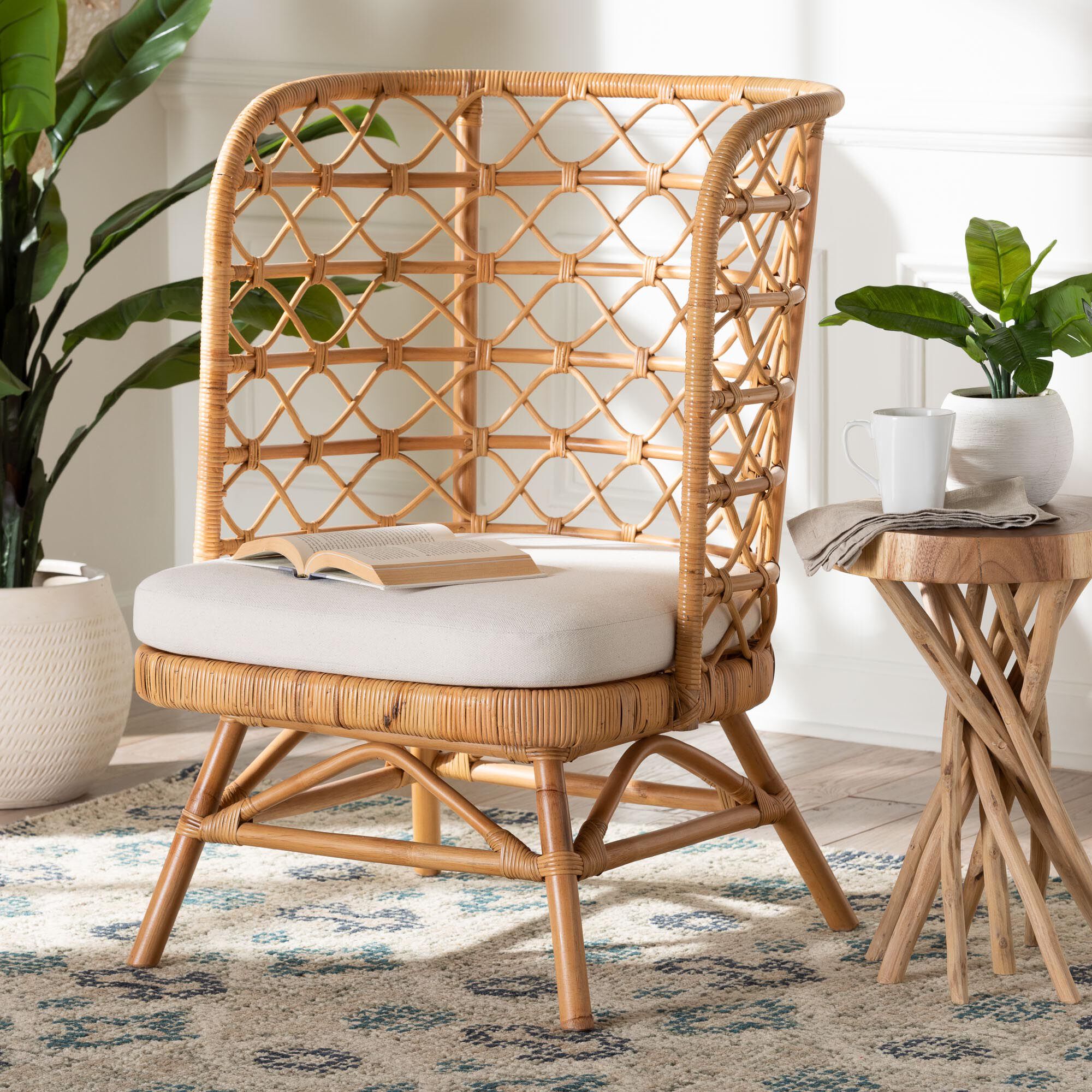 Tania Bohemian Light Honey Rattan Accent Chair, LIGHT, hi-res image number 0