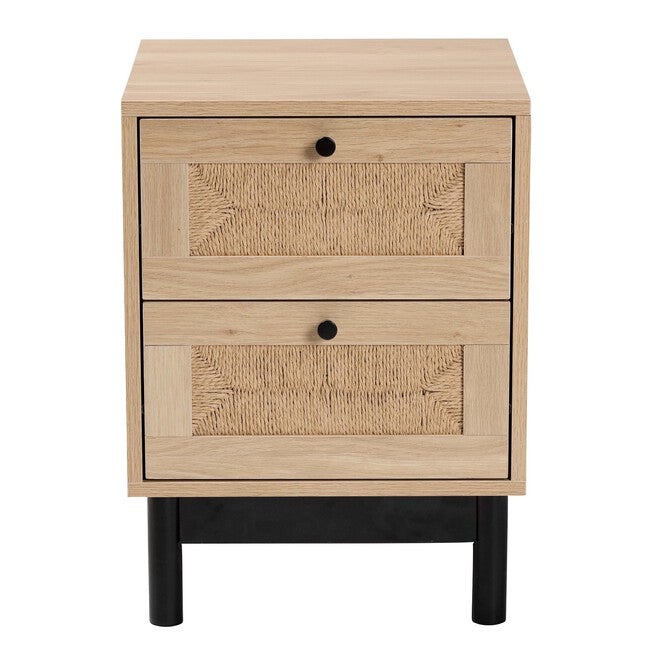 Cherelle Mid-Century Modern Light Brown And Black 2-Drawer End Table, , alternate image number 2