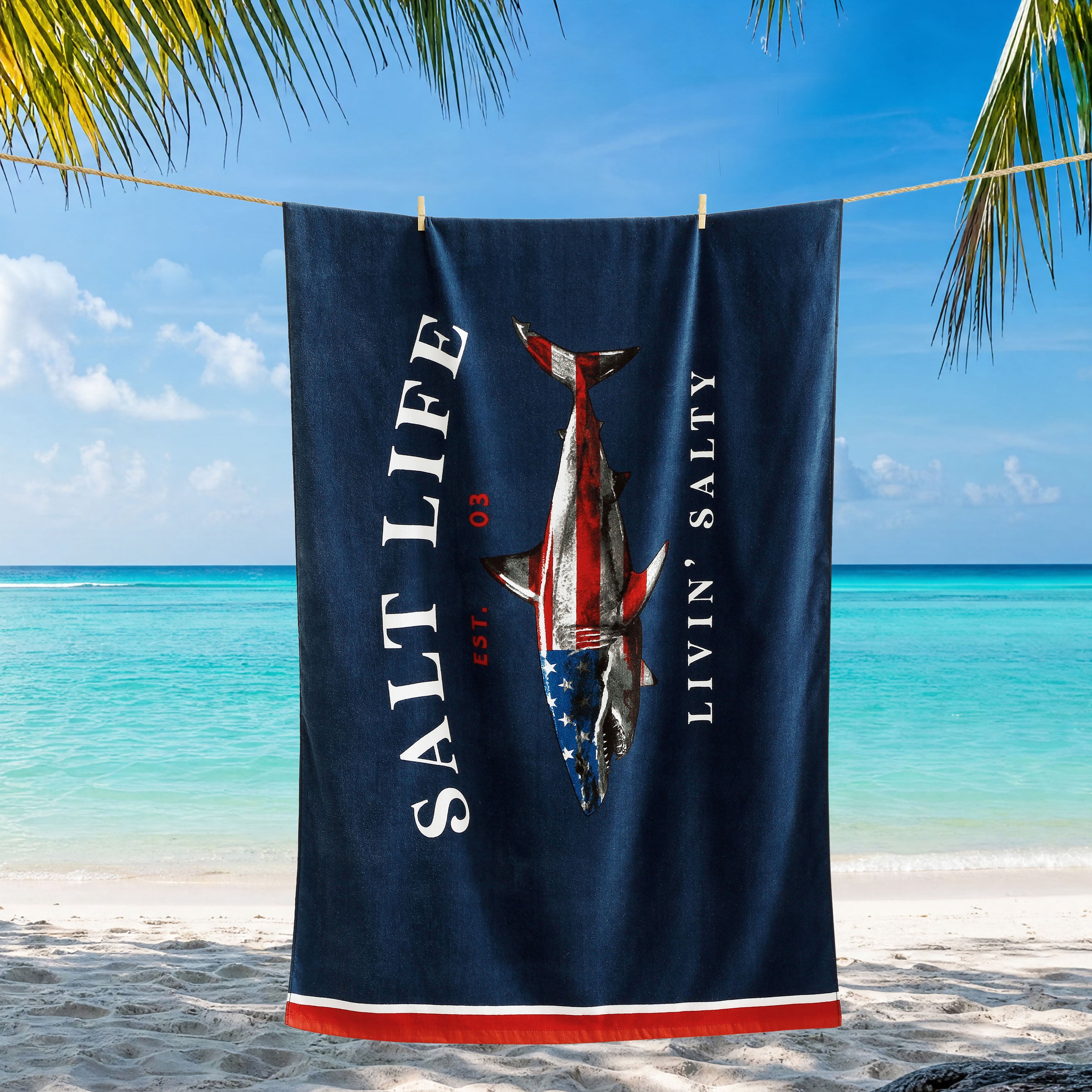 American Shark Beach Towel, NAVY, alternate image number 1