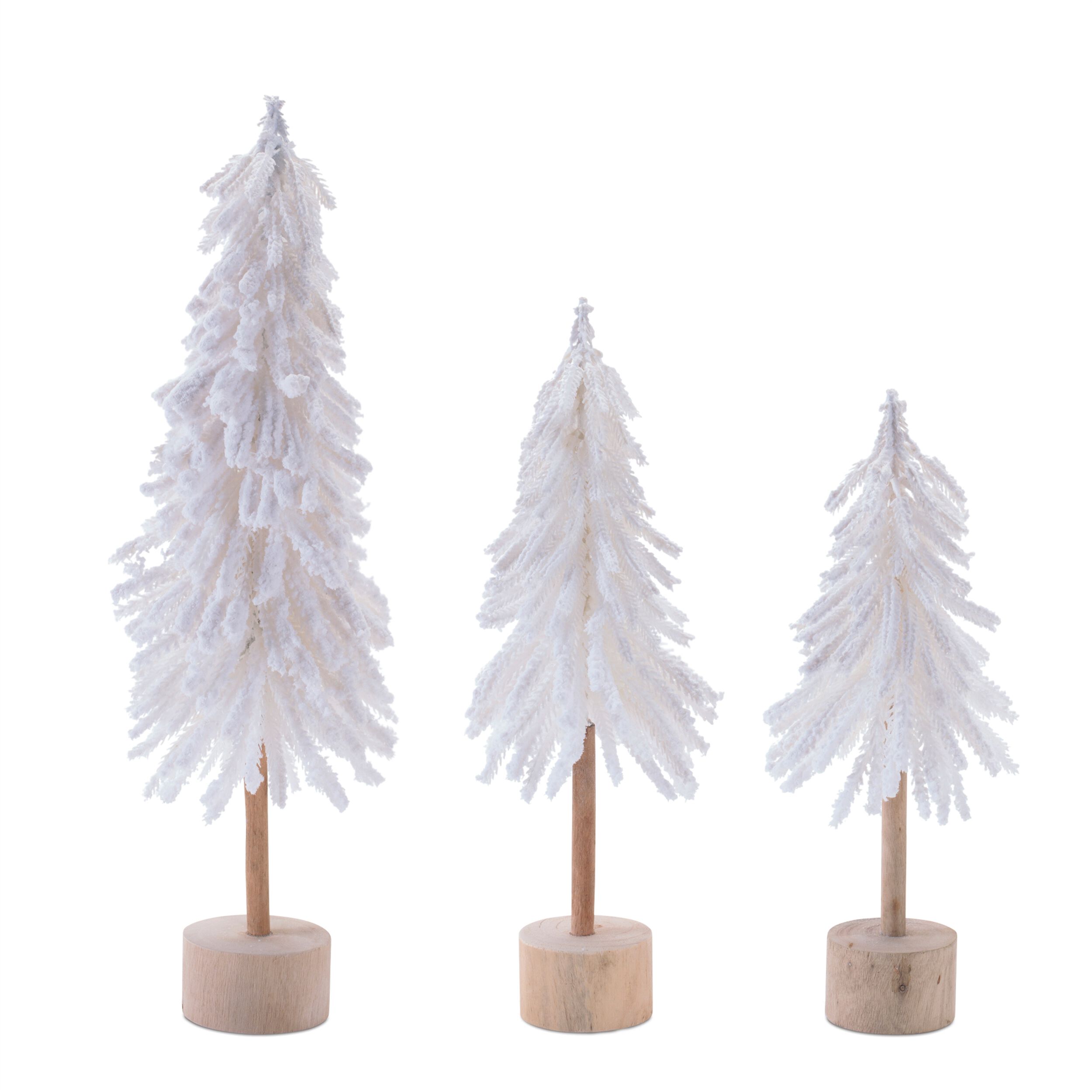 Flocked Pine Tree Tabletop D&eacute;cor (Set of 3), WHITE BROWN, hi-res image number 0
