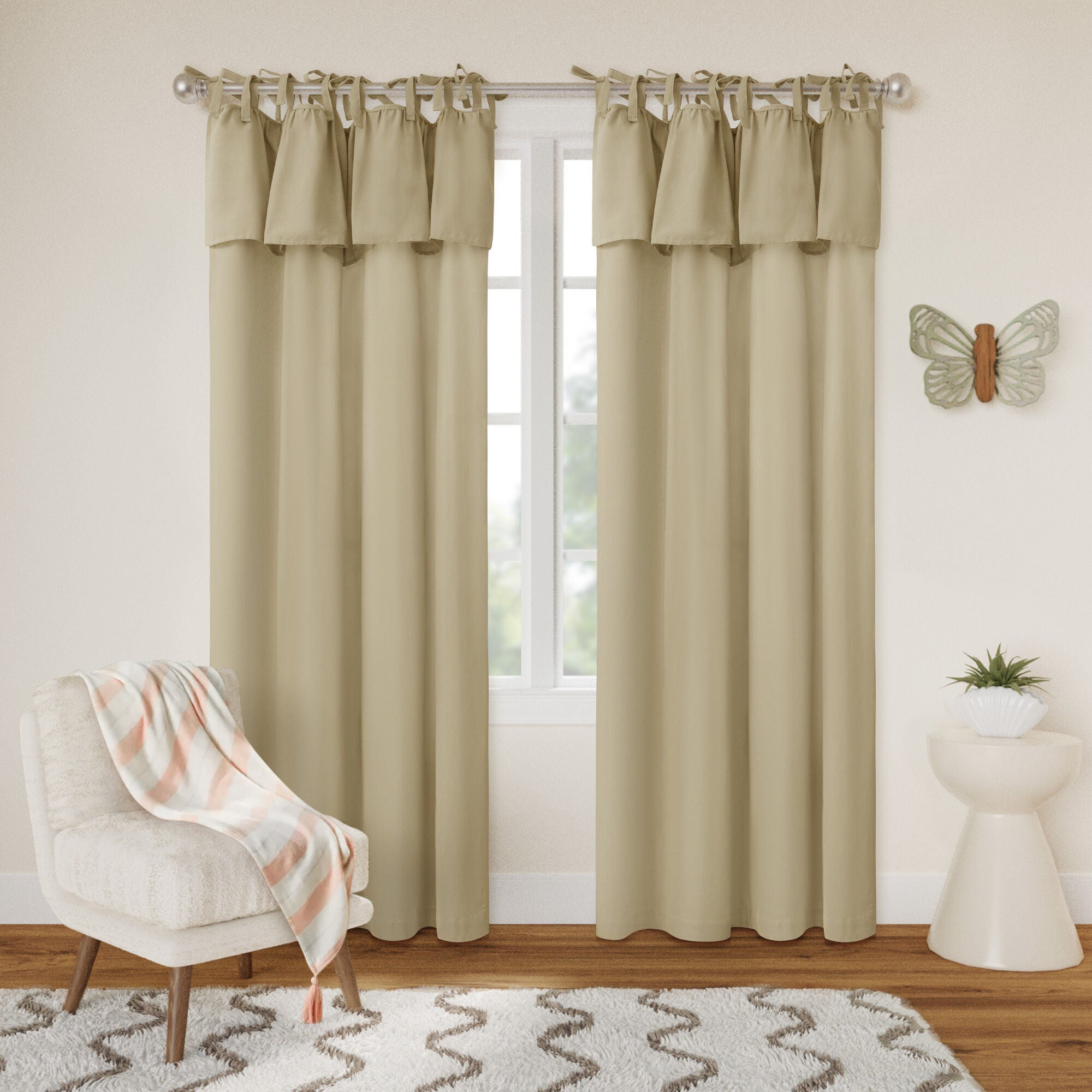 Recycled Cotton Blend Ruffle Tie Top Curtain Pair