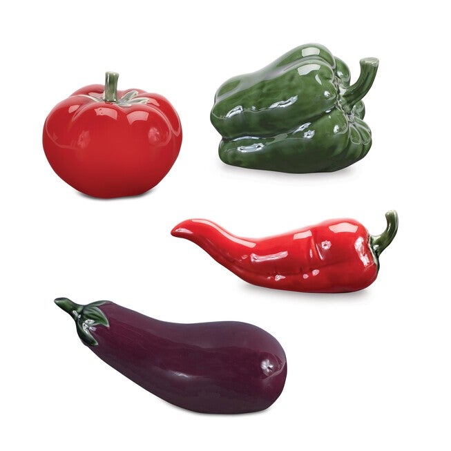 Ceramic Vegetable Decor (Set of 4), RED/GREEN/PURPLE, hi-res image number 0
