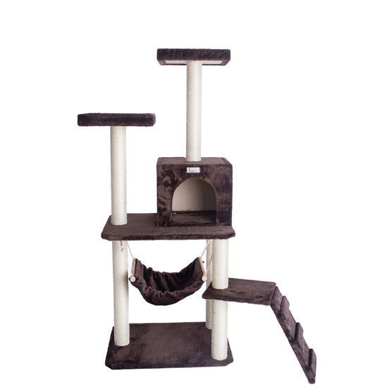 4 Level Gleepet Real Wood 57" Condo Cat Tree With Ramp, Hammock, , alternate image number null