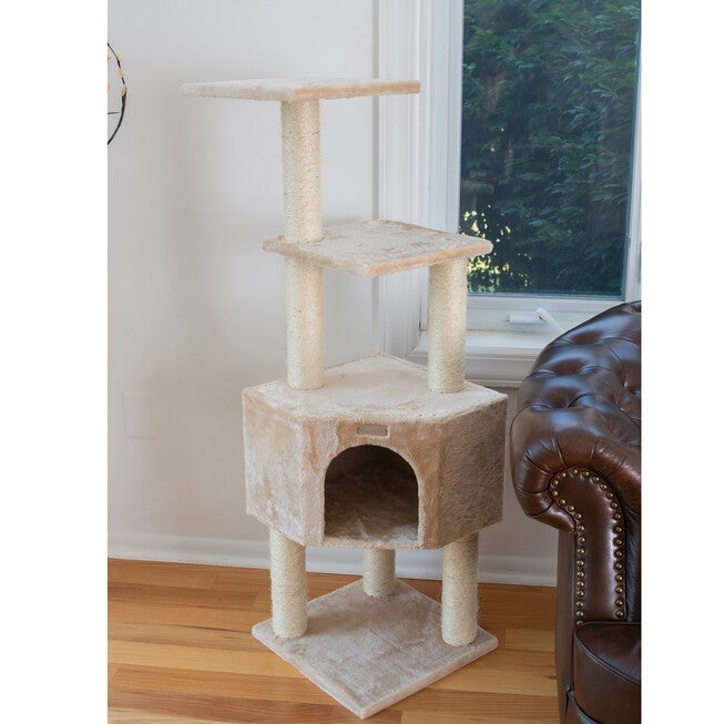 Gleepet 48 inches Real Wood Cat Tree With Perch And Playhouse, , on-hover image number 1