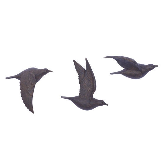 Set Of 3 Brown Resin Farmhouse Birds Wall Décor, BROWN, hi-res image number null
