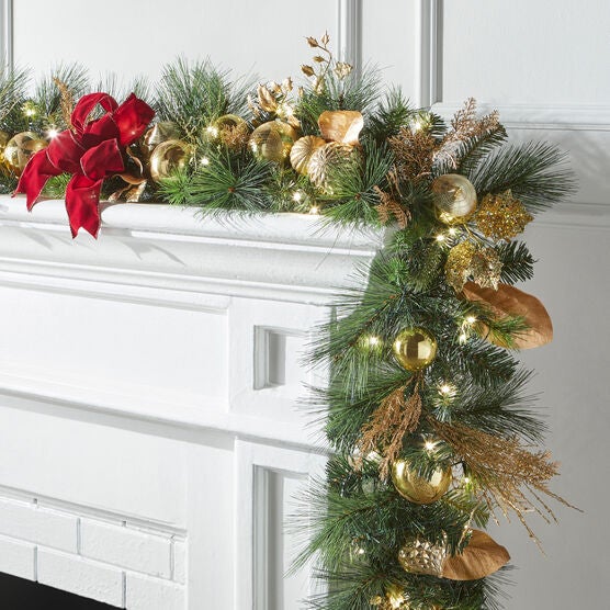 PRE-LIT REGAL 6&apos; GARLAND, BURGUNDY GOLD