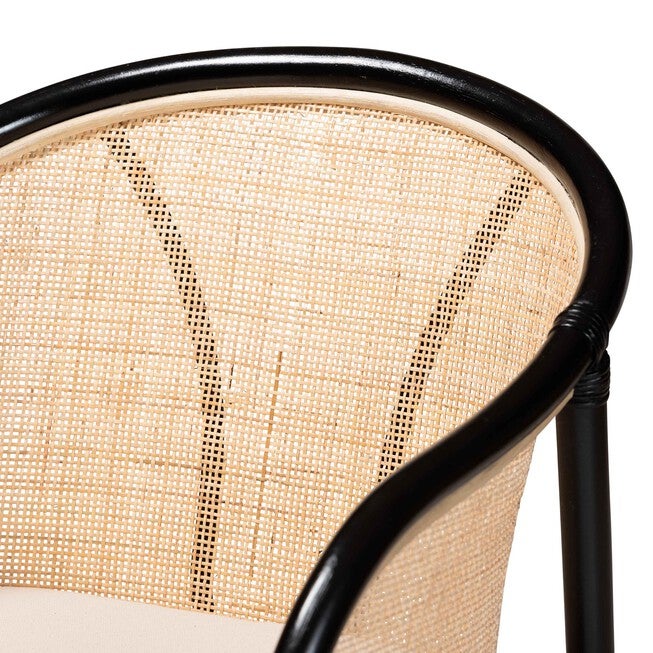 Miranda Modern Bohemian Two-Tone Black And Natural Brown Rattan 2-Piece Dining Chair Set, , alternate image number 3