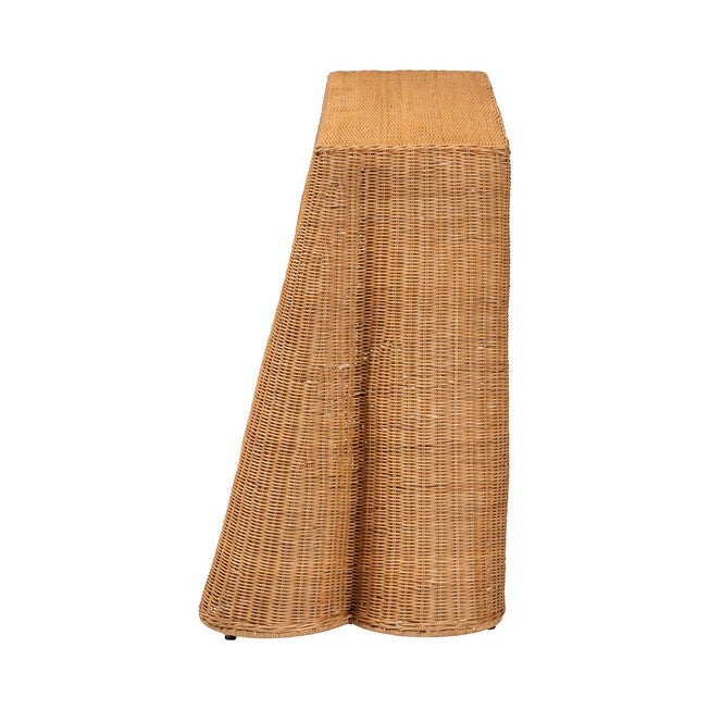Palm Bohemian Honey Scallop Rattan Console Table, , alternate image number null