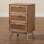 Baden Mid-Century Modern Walnut Brown Finished Wood 3-Drawer Nightstand With Rattan, , alternate image number null
