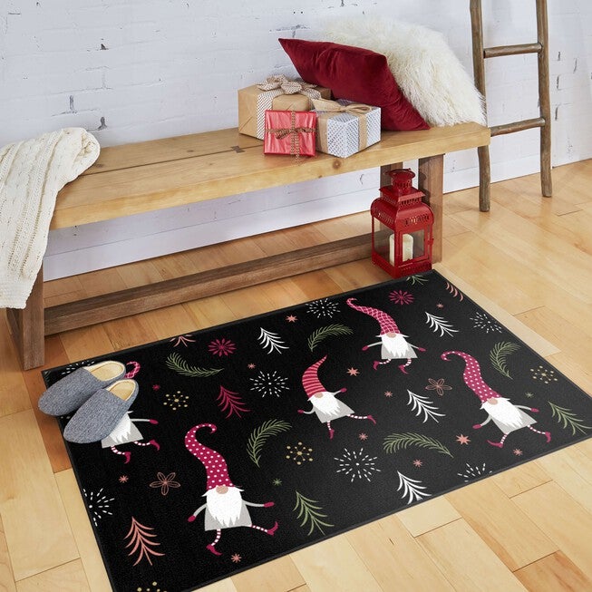 Dancing Elves Black Kitchen Rug, , alternate image number null