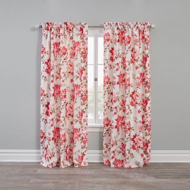 Floral Check Blackout Rod-Pocket Panel, ROSE TAN, hi-res image number null