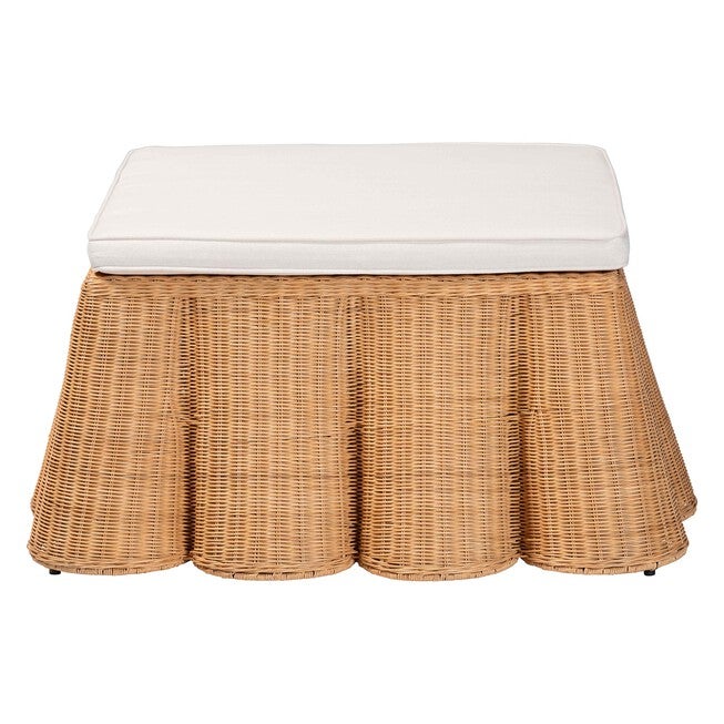 Palm Scallop Natural Rattan Ottoman, 39 inches Square, LIGHT HONEY, alternate image number null