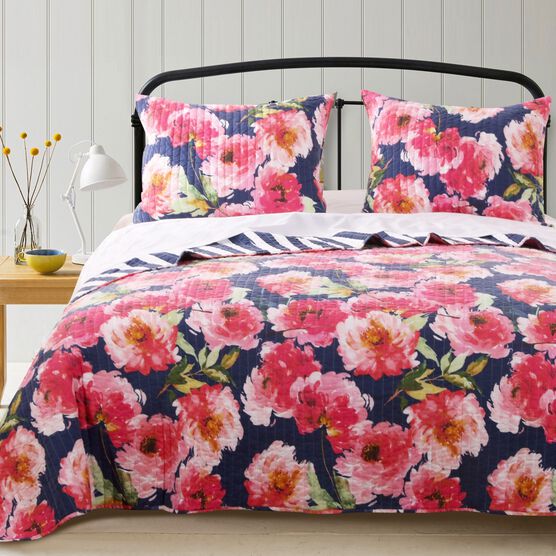 Peony Posy Navy Quilt Set , NAVY, hi-res image number null