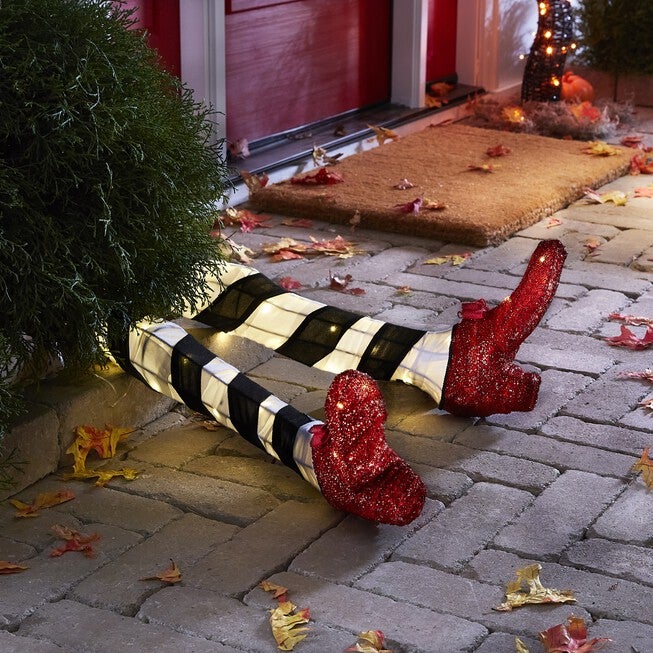 38 inchesL Pre-Lit Wicked Witch Legs, BLACK WHITE RED, hi-res image number null
