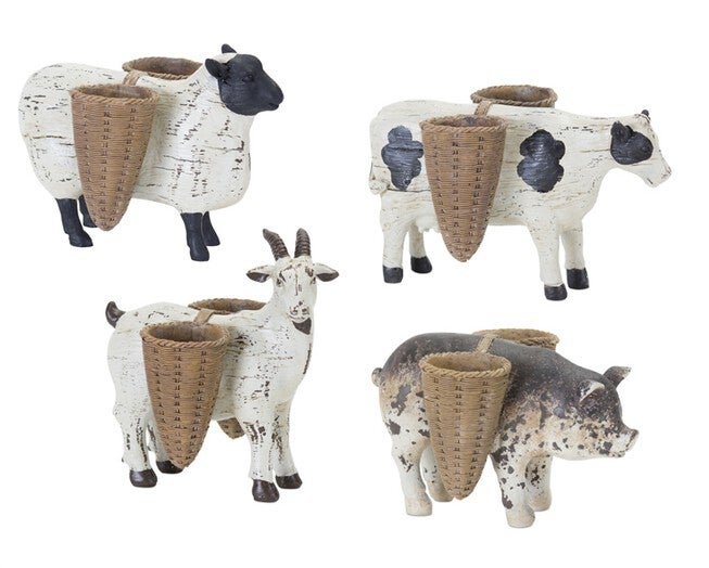 Farm Animal (Set of 4) 4.25 inchesH - 5.75 inchesH Resin/Stone Powder, BROWN/WHITE/BLACK, hi-res image number null