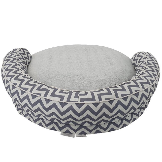 Chevron poly-cotton bolster with detachable faux fur cushion, Small Size, , alternate image number null