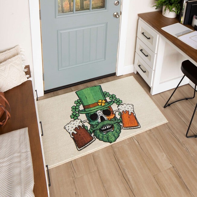 Bearded Skull Green Kitchen Rug, , alternate image number null