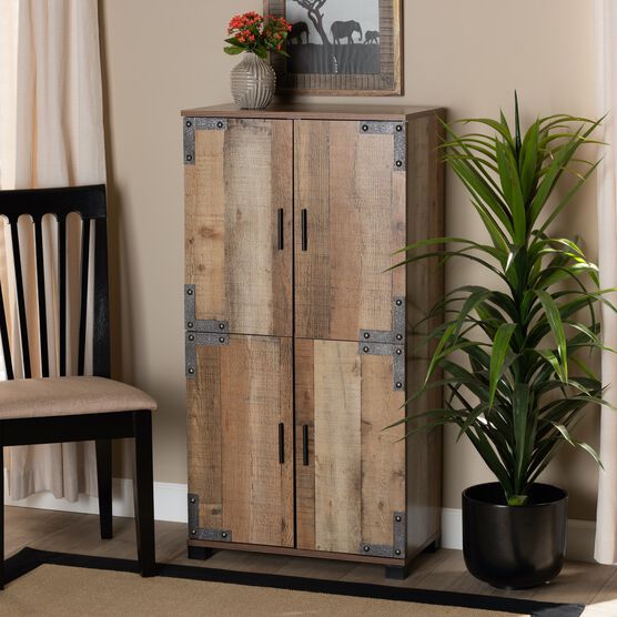 Cyrille Farmhouse Rustic Finished Wood 4-Door Shoe Cabinet Furniture, , alternate image number null