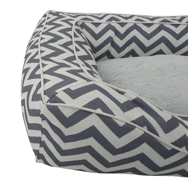 Chevron poly-cotton bolster with detachable faux fur cushion Medium Size, , alternate image number null