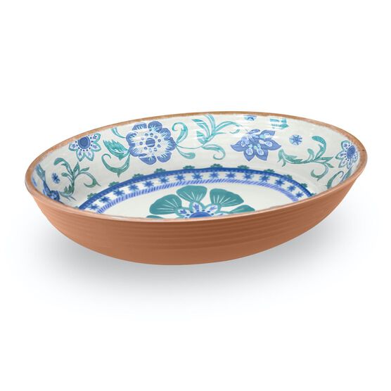 Rio Turquoise Floral Oval Serve Bowl, 13.1" x 2.6",91.3 oz.,Melamine,Set of 1, TURQUOISE, hi-res image number null