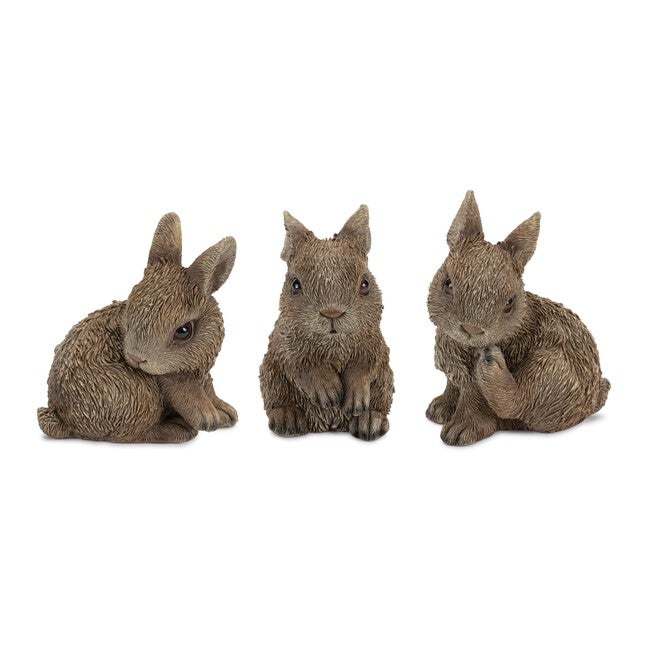 Mini Garden Bunny Rabbit Figurine (Set of 3), BROWN, hi-res image number null