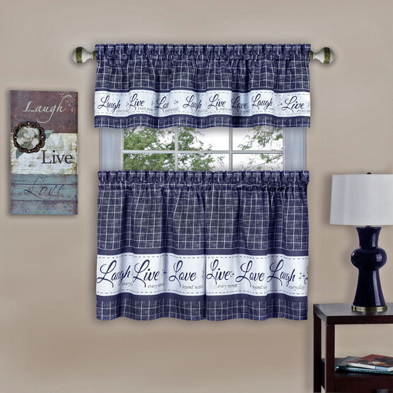 Live, Love, Laugh Window Curtain Tier Pair and Valance Set - 58x36, , alternate image number null
