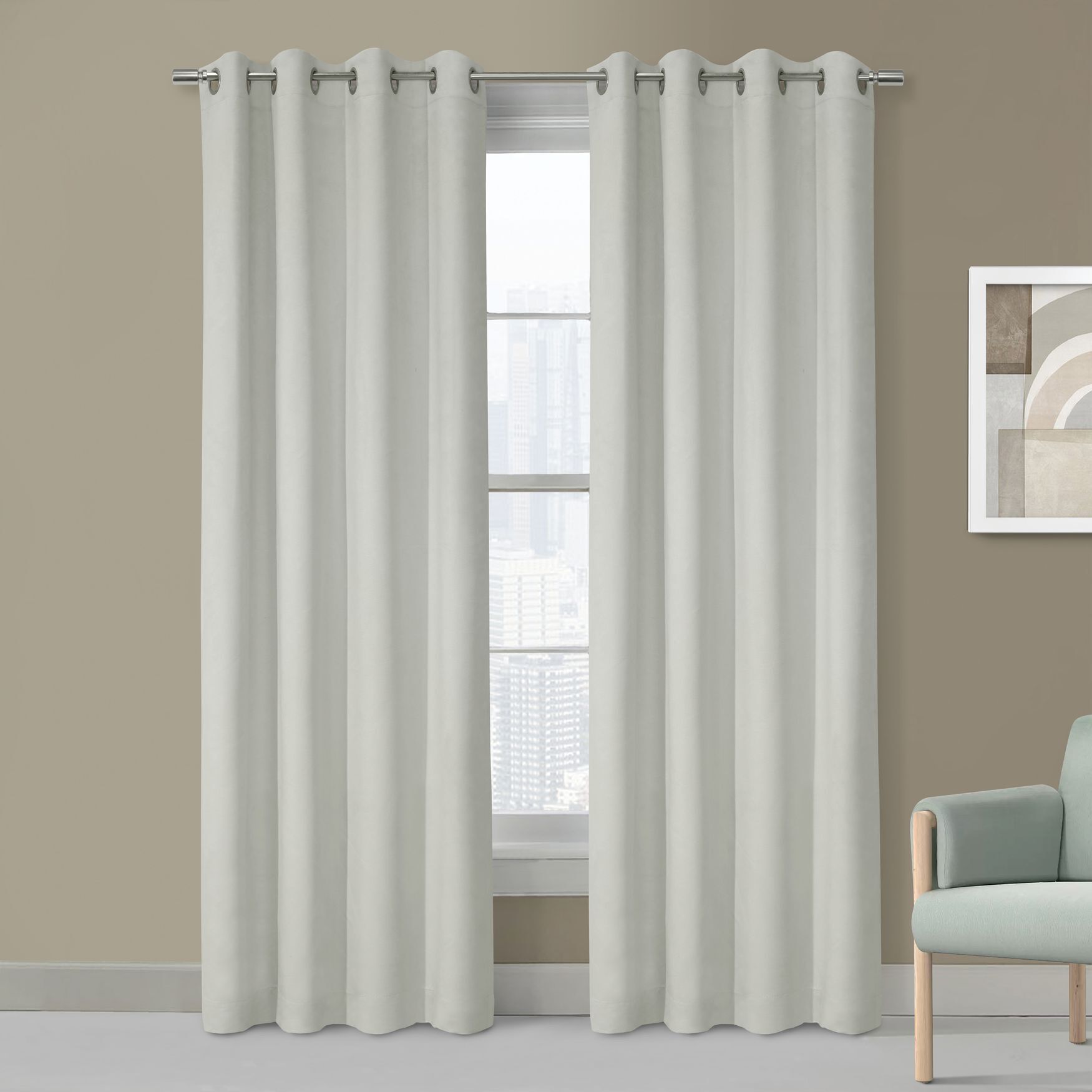 Navar Blackout Grommet Curtain Panel, WHITE, hi-res image number 0