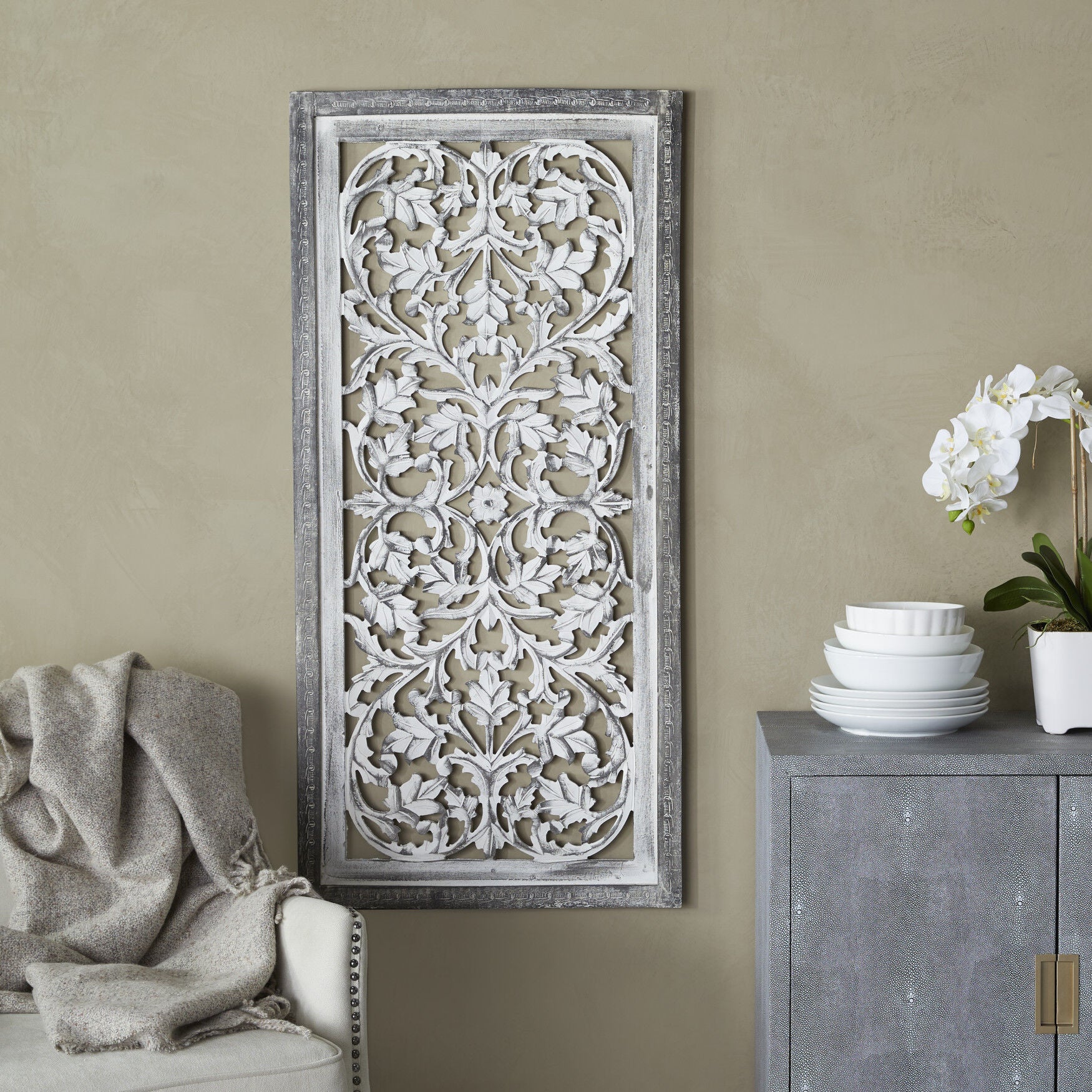 Cream Traditional Floral Mango Wood Wall Decor Wall Decor, , alternate image number 8
