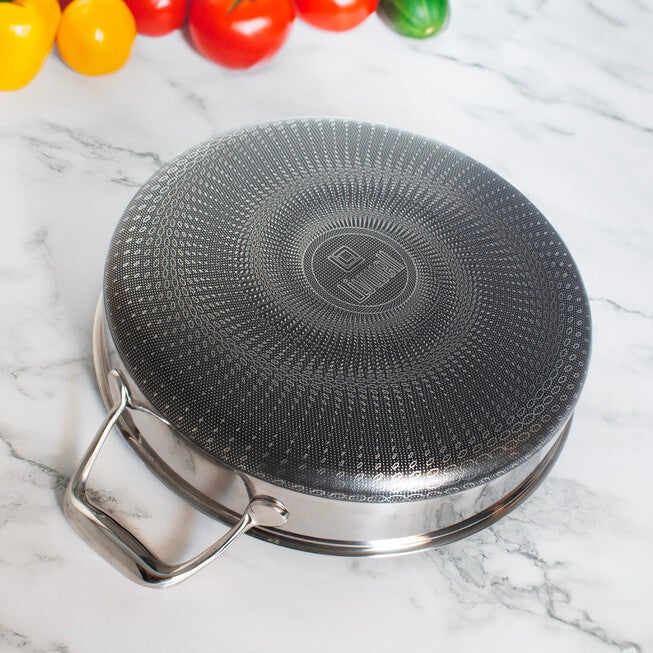 LIVWELL DiamondClad™ 5 Quart Hybrid Nonstick Stainless Steel Saute Pan and Lid, Dishwasher Safe, PFOA-free – Silver/Black, SILVER, alternate image number null