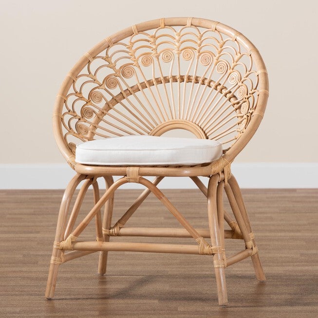 Abriella Modern Bohemian Natural Brown Rattan Peacock Accent Chair, , alternate image number null