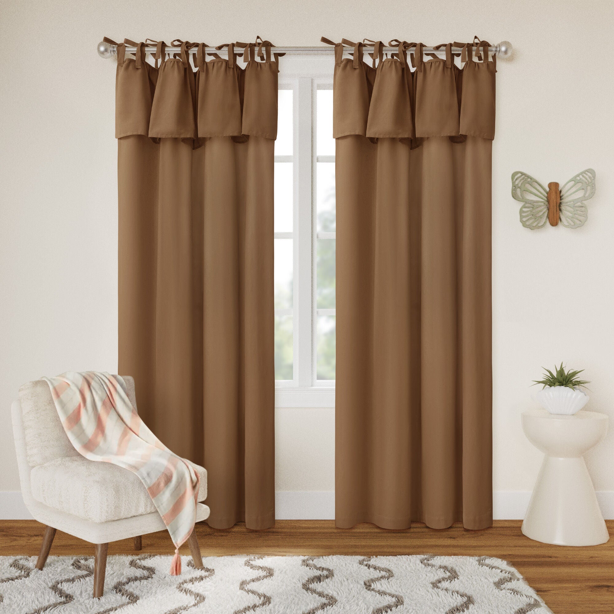 Recycled Cotton Blend Ruffle Tie Top Curtain Pair