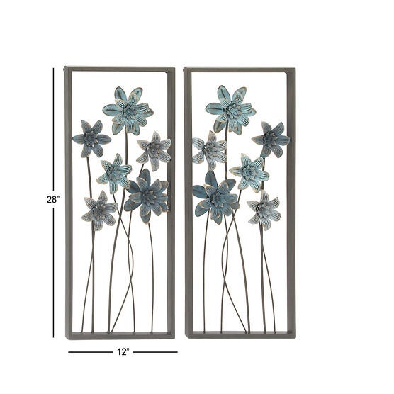 Set Of 2 Grey Metal Traditional Floral Wall Decor, , alternate image number null