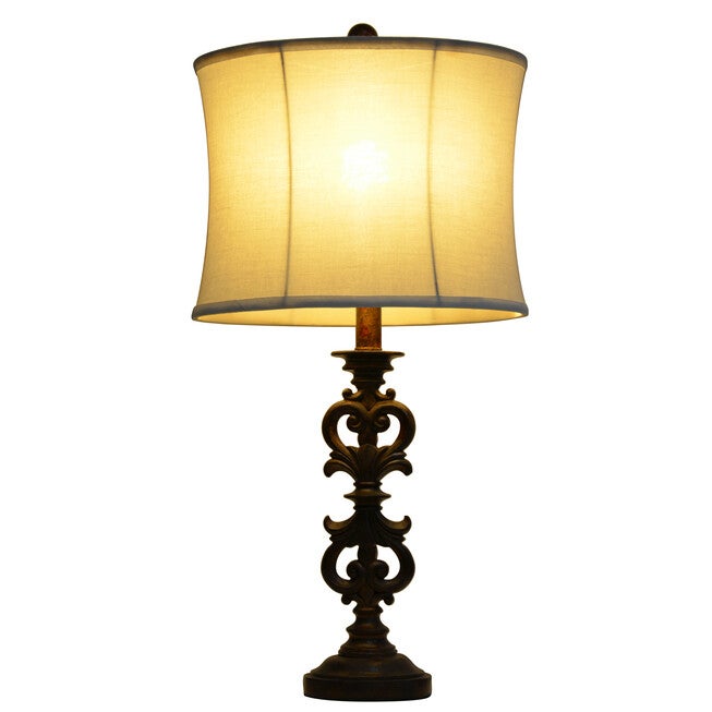 25 inches Carved Wood Tone Table Lamp, , on-hover image number null