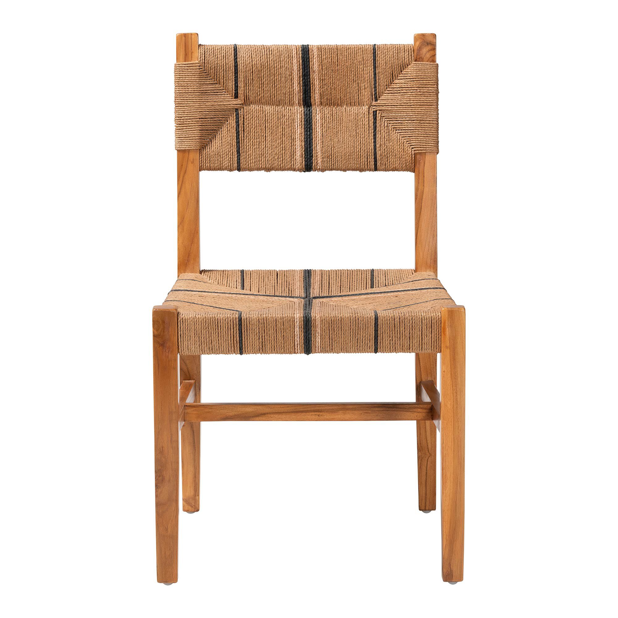 Prita Bohemian Paper Loom and Black Mahogany Wood Dining Chair, NATURAL BROWN, alternate image number 2