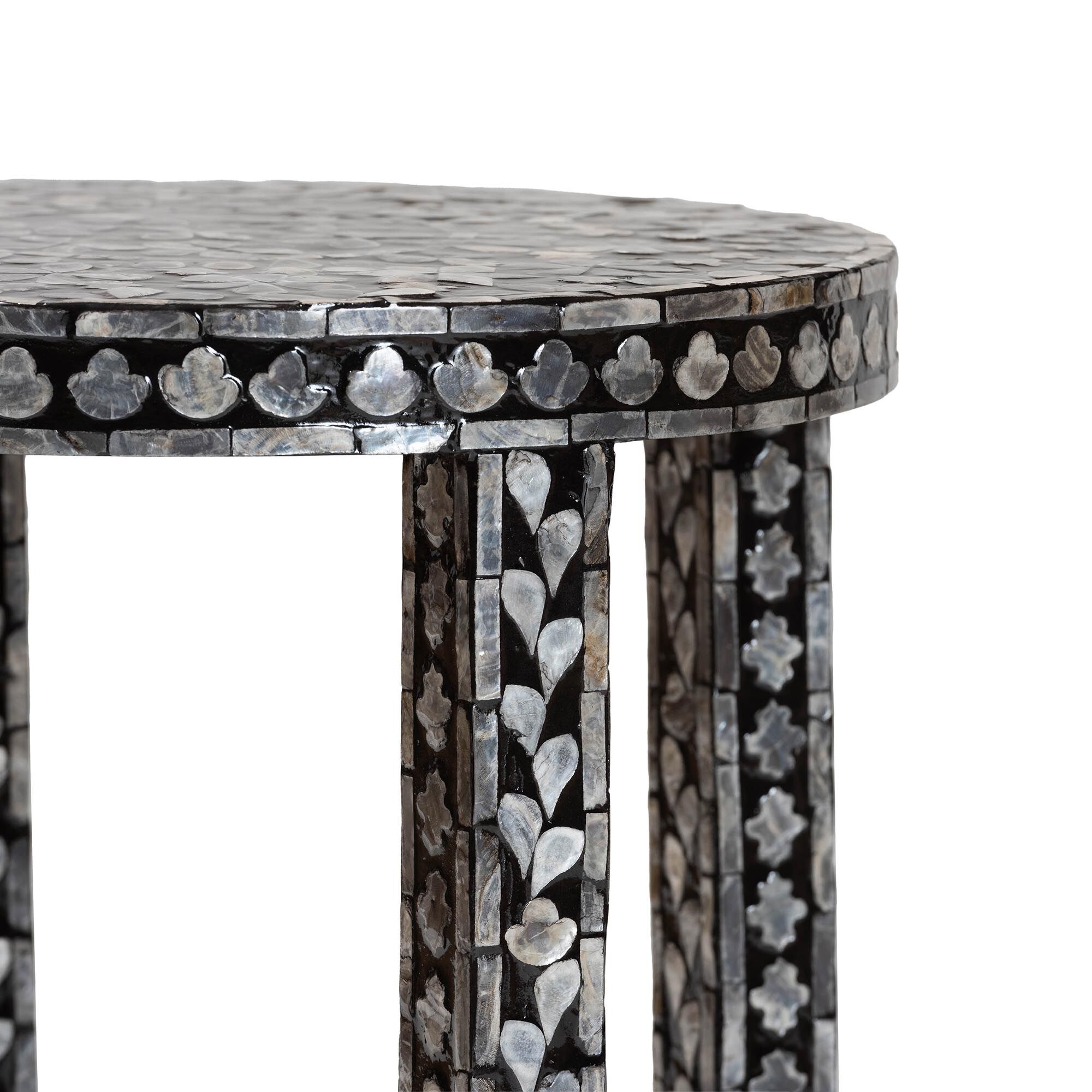 Elara Coastal Black and White Mother of Pearl Capiz Shell End Table, MOSAIC, alternate image number 3