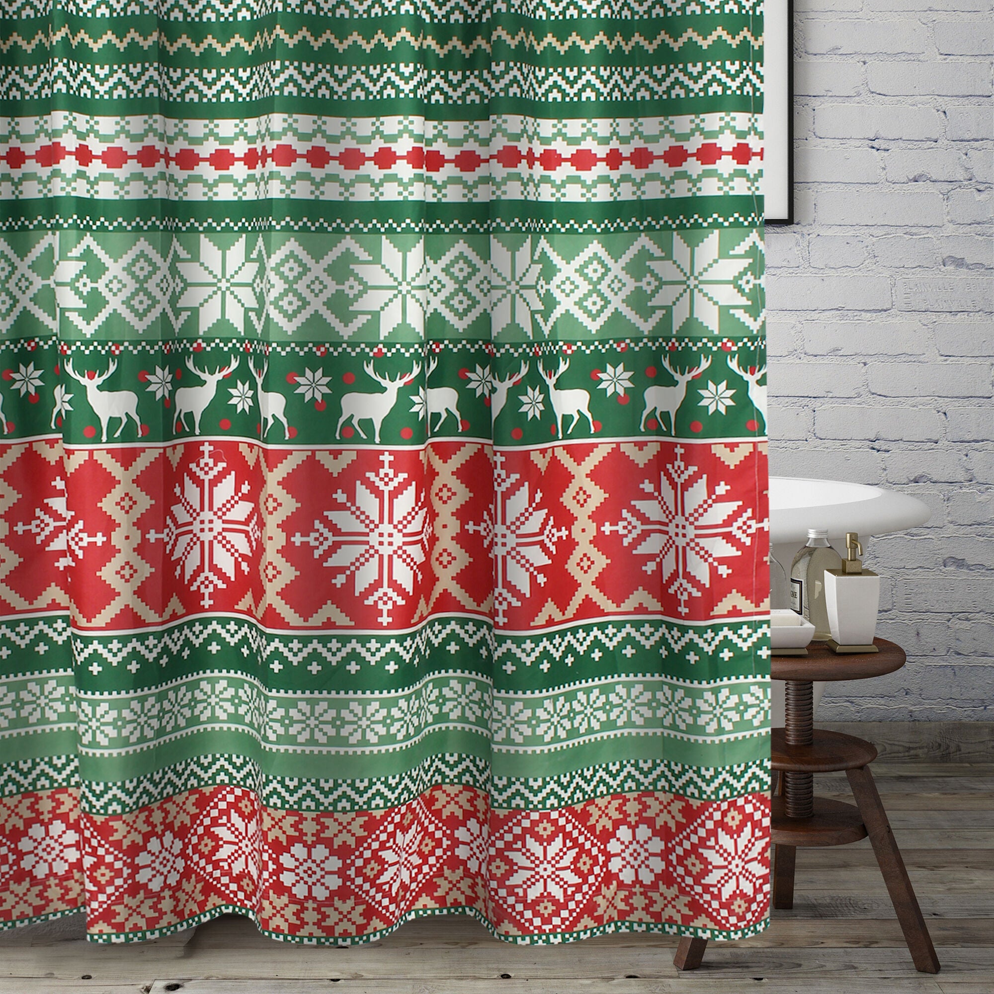 Fair Isle Bath and Shower Curtain, RED, alternate image number 2