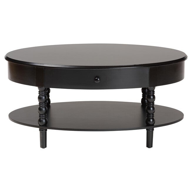 Malinda Classic Black Wood 1-Drawer Coffee Table with Spindle Legs, BLACK, alternate image number null
