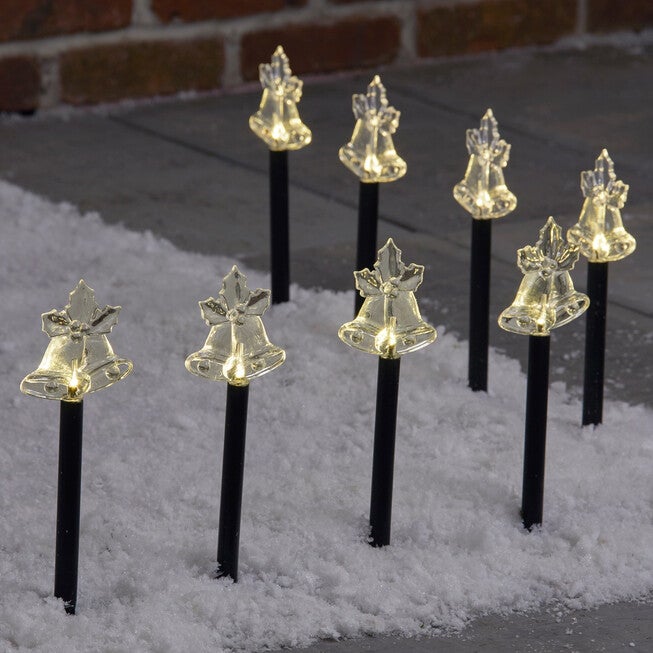 Solar-Powered Bell Pathway Lights, Set of 8, WARM WHITE, hi-res image number 0