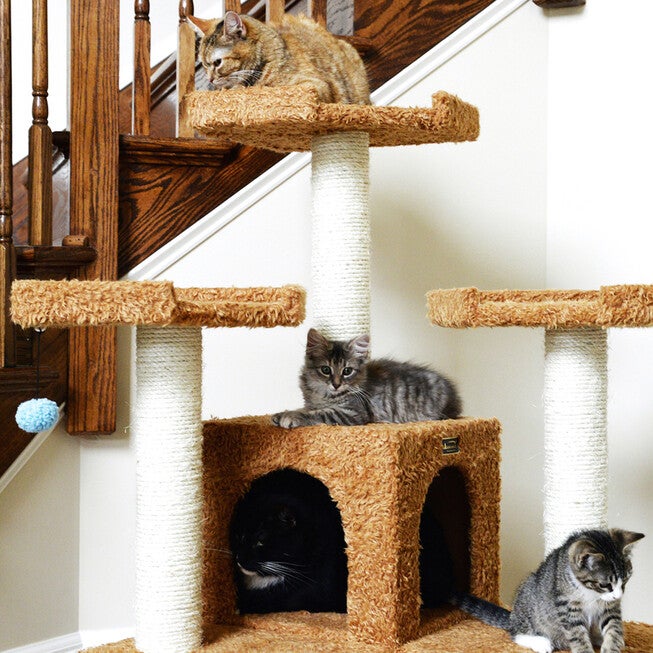 Multi-Level 74 inches Real Wood Cat Tree Furniture With Sratchhing Posts, , alternate image number 3