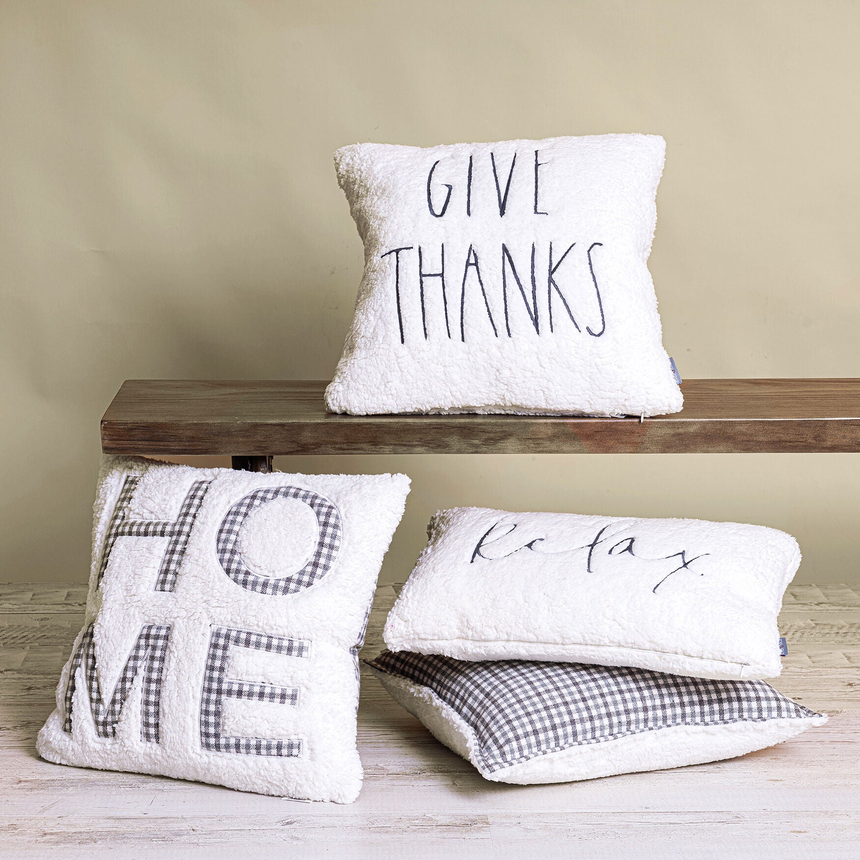 Brenner Plaid Thankful Sentiment Square Pillow, , alternate image number 3