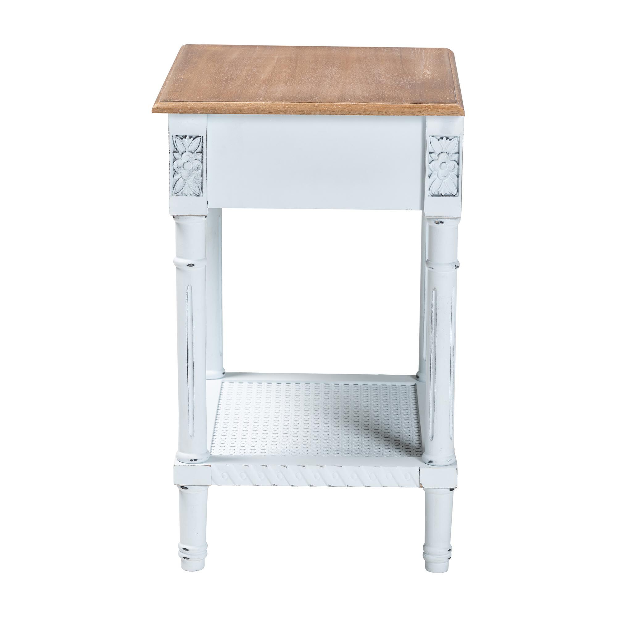 Legrand Classic French Two-Tone White and Natural Brown 1-Drawer End Table, WHITE, alternate image number 4