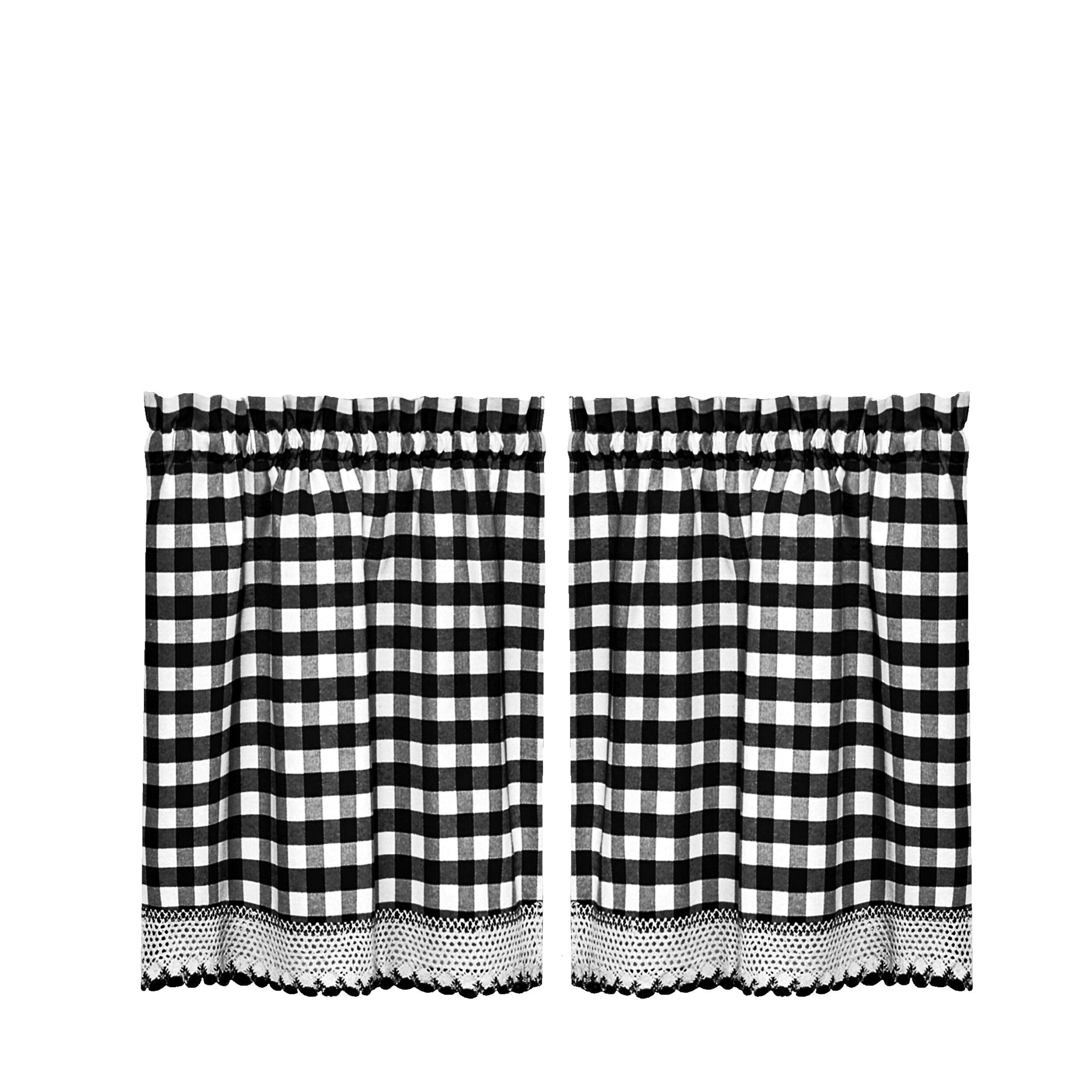 Buffalo Check Window Curtain Tier Pair - 58x36 - Navy, BLACK, alternate image number 2