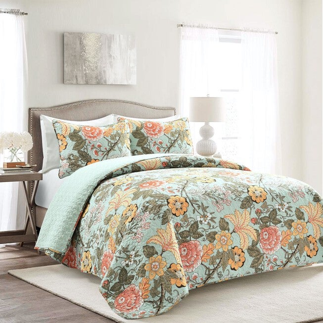 Lush Décor Sydney Quilt Black/Blue 3Pc Set, BLUE GREEN, hi-res image number 0