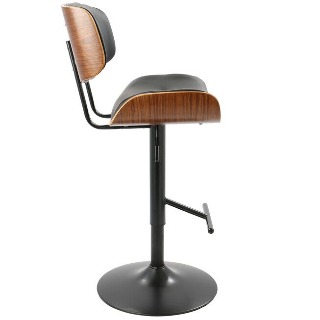 Lombardi Mid-Century Modern Adjustable Barstool In Walnut With Faux Leather Upholstery, , alternate image number 2