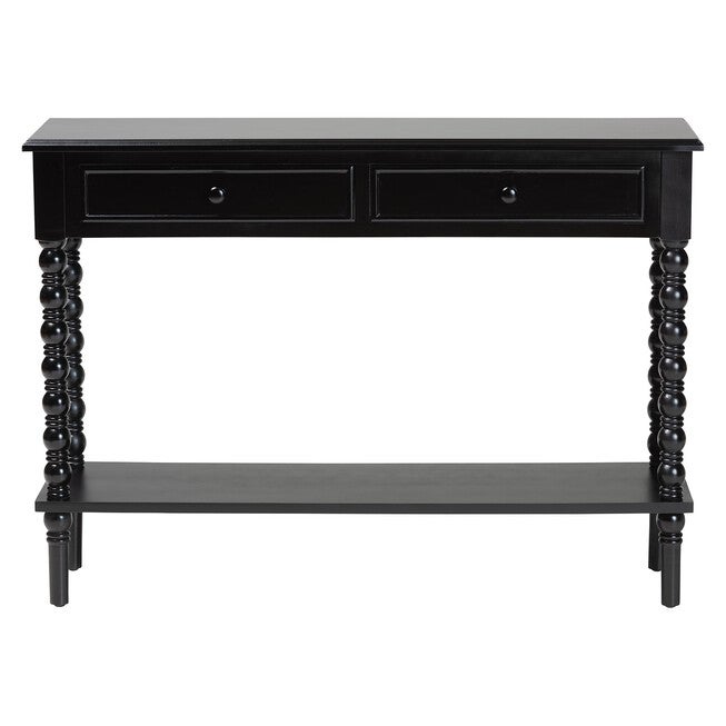 Malinda Classic Black Wood 2-Drawer Console Table with Spindle Legs, BLACK, alternate image number null