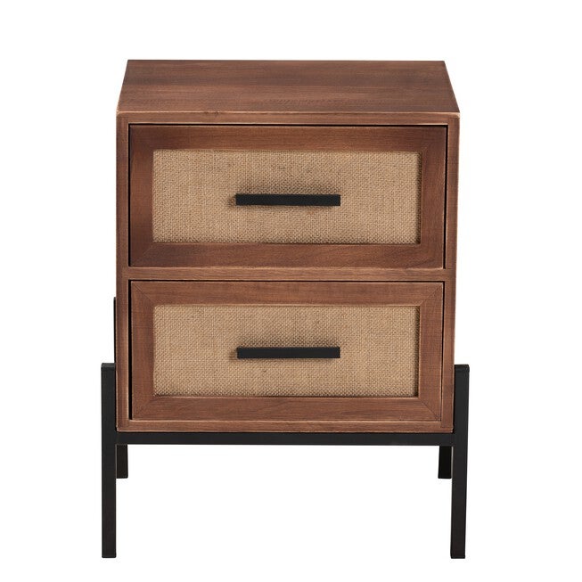 Paxley Mid-Century Modern Industrial Walnut Brown Finished Wood And Beige Fabric 2-Drawer End Table, , alternate image number 2